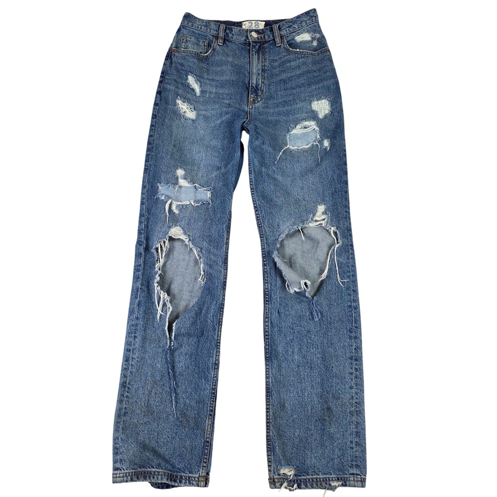 We The Free Free People Tinsley Baggy High Rise Distressed Jeans Blue sz 28